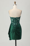 Strapless Bodycon Corset Appliqued Dark Green Homecoming Dress With Sash