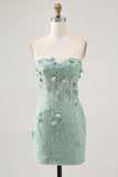 Sage Strapless Corset Homecoming Dress with 3D Flowers