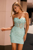 Sage Strapless Corset Homecoming Dress with 3D Flowers