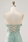 Strapless Sage Corset Homecoming Dress with 3D Flowers