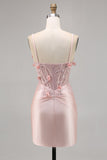 Corset Tight Pink Homecoming Dress with 3D Flowers