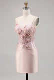 Corset Tight Pink Homecoming Dress with 3D Flowers