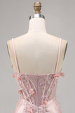 Corset Tight Pink Homecoming Dress with 3D Flowers