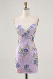 Pink Appliqued Bodycon Homecoming Dress with Sequins
