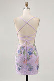 Bodycon Floral Peacock Homecoming Dress with Sequins