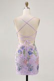 Pink Appliqued Bodycon Homecoming Dress with Sequins