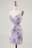 Pink Appliqued Bodycon Homecoming Dress with Sequins