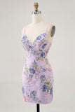 Bodycon Floral Peacock Homecoming Dress with Sequins
