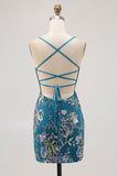 Bodycon Floral Peacock Homecoming Dress with Sequins
