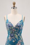 Floral Bodycon Sequin Pink Homecoming Dress with Lace-up Back