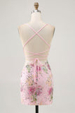 Pink Appliqued Bodycon Homecoming Dress with Sequins