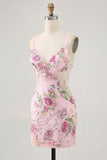 Bodycon Floral Peacock Homecoming Dress with Sequins
