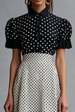 Black White Ruffled A Line Polka Dot Dress