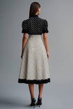 Black White Ruffled A Line Polka Dot Dress