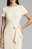 Beige Bodycon Short Sleeve Midi Dress