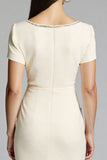 Beige Bodycon Short Sleeve Midi Dress
