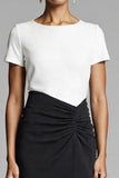 Ivory and Black Ruched Bodycon Midi Dress with Slit