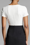 Ivory and Black Ruched Bodycon Midi Dress with Slit