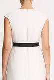 Ivory V-Neck Sheath Midi Dress with Cap Sleeves