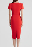 Red Short Sleeve Midi Dress with Short Sleeve