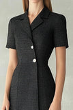 Black Sheath Notched Lapel Midi Dress