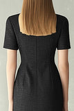 Black Sheath Notched Lapel Midi Dress