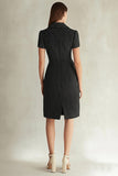 Black Lapel Neck Midi Dress with Short Sleeves