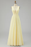 A Line Ivory V-Neck Long Engagement Dress