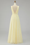 A Line Ivory V-Neck Long Engagement Dress