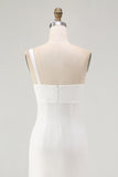 One Shoulder Ruched Ivory Engagement Dress with Slit