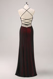 Sheath Beaded Black Red Formal Dress with Lace-up Back
