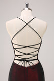 Sheath Beaded Black Red Formal Dress with Lace-up Back