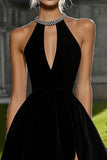 Halter A Line Little Black Dress