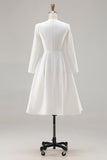 Ivory A-Line Round Neck Tweed Long Sleeve Work Dress