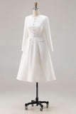 Ivory A-Line Midi Work Dress with Long Sleeves