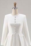 Ivory A-Line Midi Work Dress with Long Sleeves