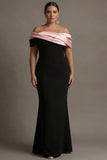 Off the Shoulder Black and Pink Plus Size Formal Dress