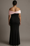 Off the Shoulder Black and Pink Plus Size Formal Dress
