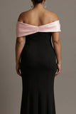Off the Shoulder Black and Pink Plus Size Formal Dress