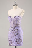 Strapless Purple Tight Homecoming Dress with Sequins