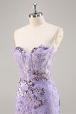 Strapless Purple Tight Homecoming Dress with Sequins
