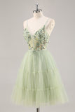 Green Corset A Line Homecoming Dress with Appliques