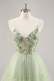 Green Corset A Line Homecoming Dress with Appliques