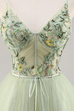 Green Corset A Line Homecoming Dress with Appliques