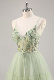 Green Corset A Line Homecoming Dress with Appliques