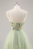 Green Corset A Line Homecoming Dress with Appliques