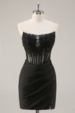 Royal Blue Bodycon Strapless Corset Homecoming Dress with Appliques