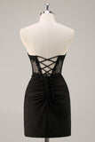 Pink Strapless Corset Tight Homecoming Dress with Appliques