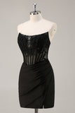 Royal Blue Bodycon Strapless Corset Homecoming Dress with Appliques