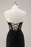 Corset Strapless Black Appliqued Homecoming Dress